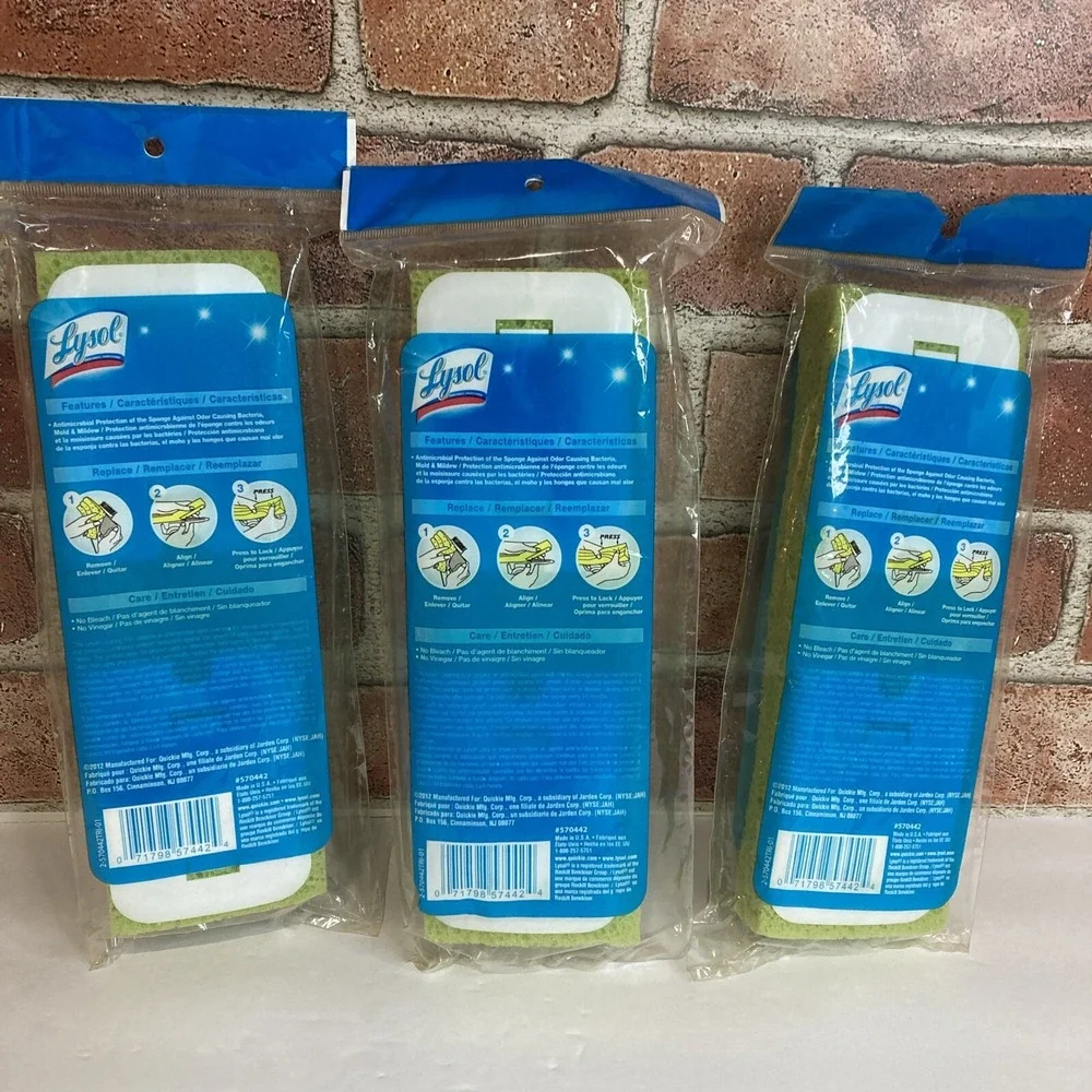 3 X‎ Lysol Antimicrobial Sponge Mop Refill Head for Model 57045 57045M Green